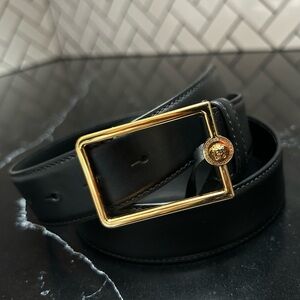Men’s Versace Leather Belt with Gold Medusa